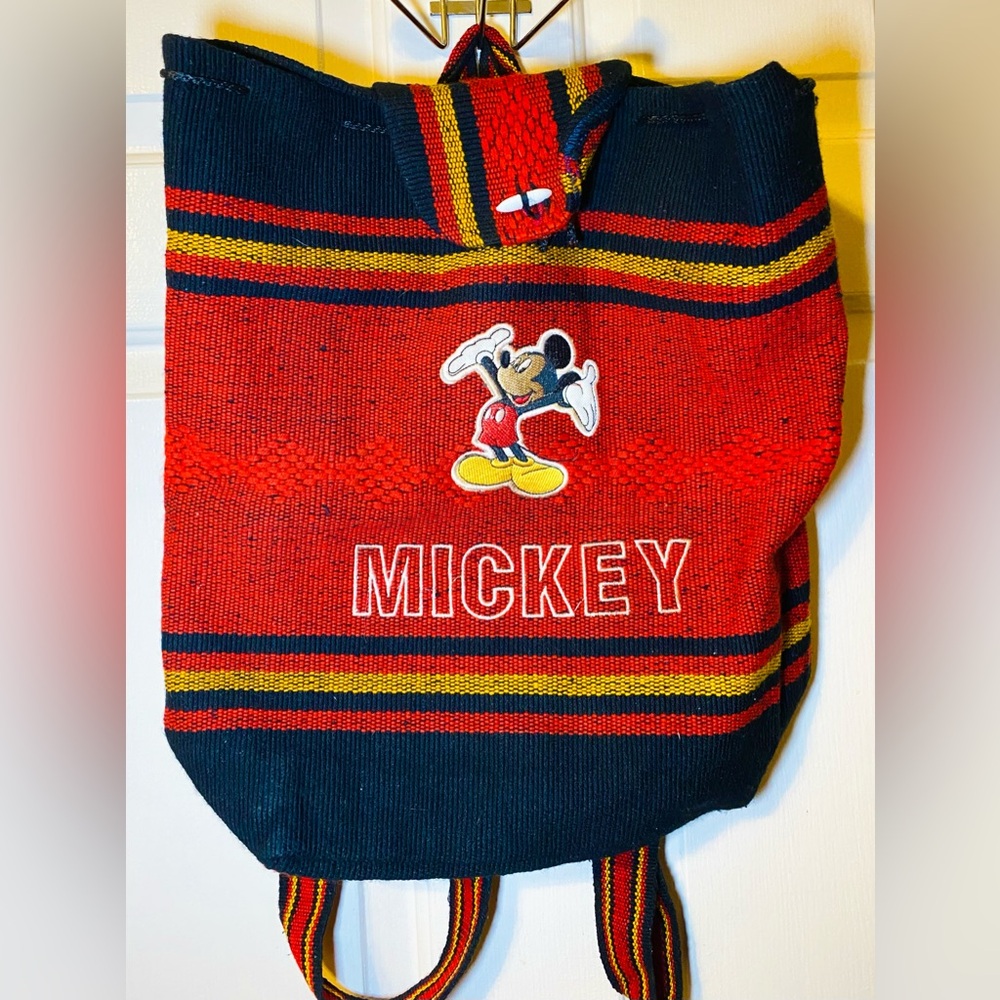 Backpack Disney Mickey Mouse Woven Black Red White Embroidered Patch Wool